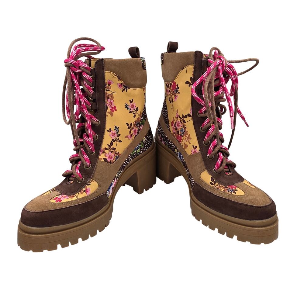 Gianni Bini Chunky Lug Sole Floral Print Double Laces Sz 8.5 Patchwork Bobo Y2K